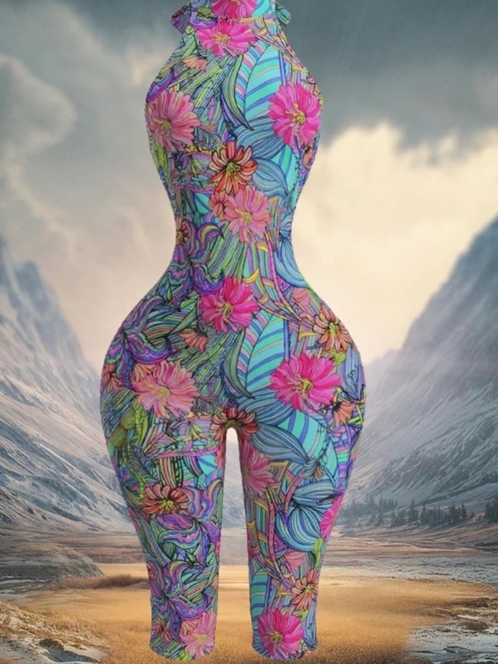 Floral Halter Neon Print Cropped Jumpsuit - Multicolor
